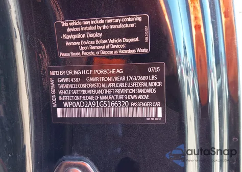 2016 Porsche 911 Turbo из США, поврежденный, VIN WP0AD2A91GS166320